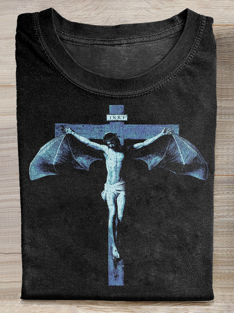 Retro Graffiti Jesus Print Casual Loose T-shirt