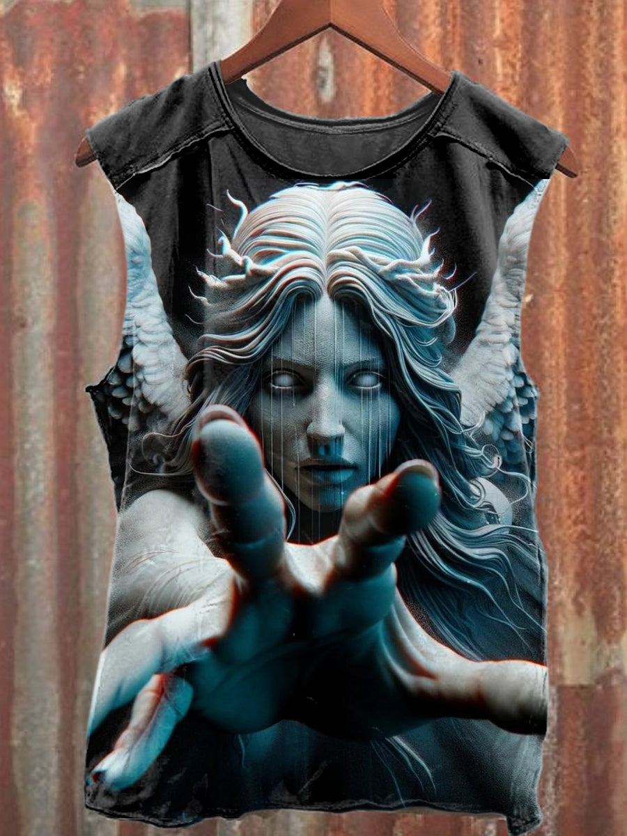 Vintage Sculptural Angel Print Loose Tank Top