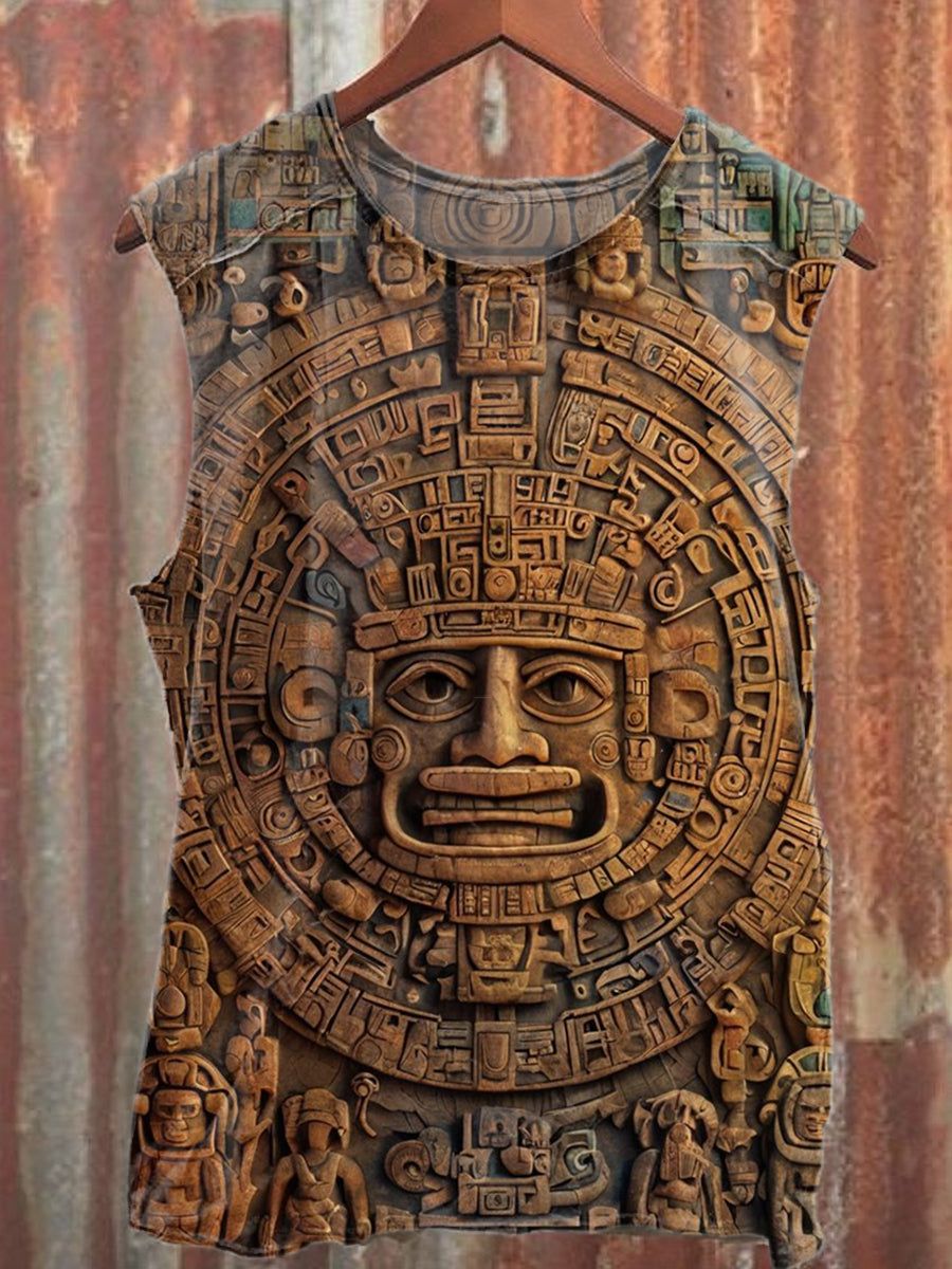 Retro Tribal Mask Print Loose Tank Top