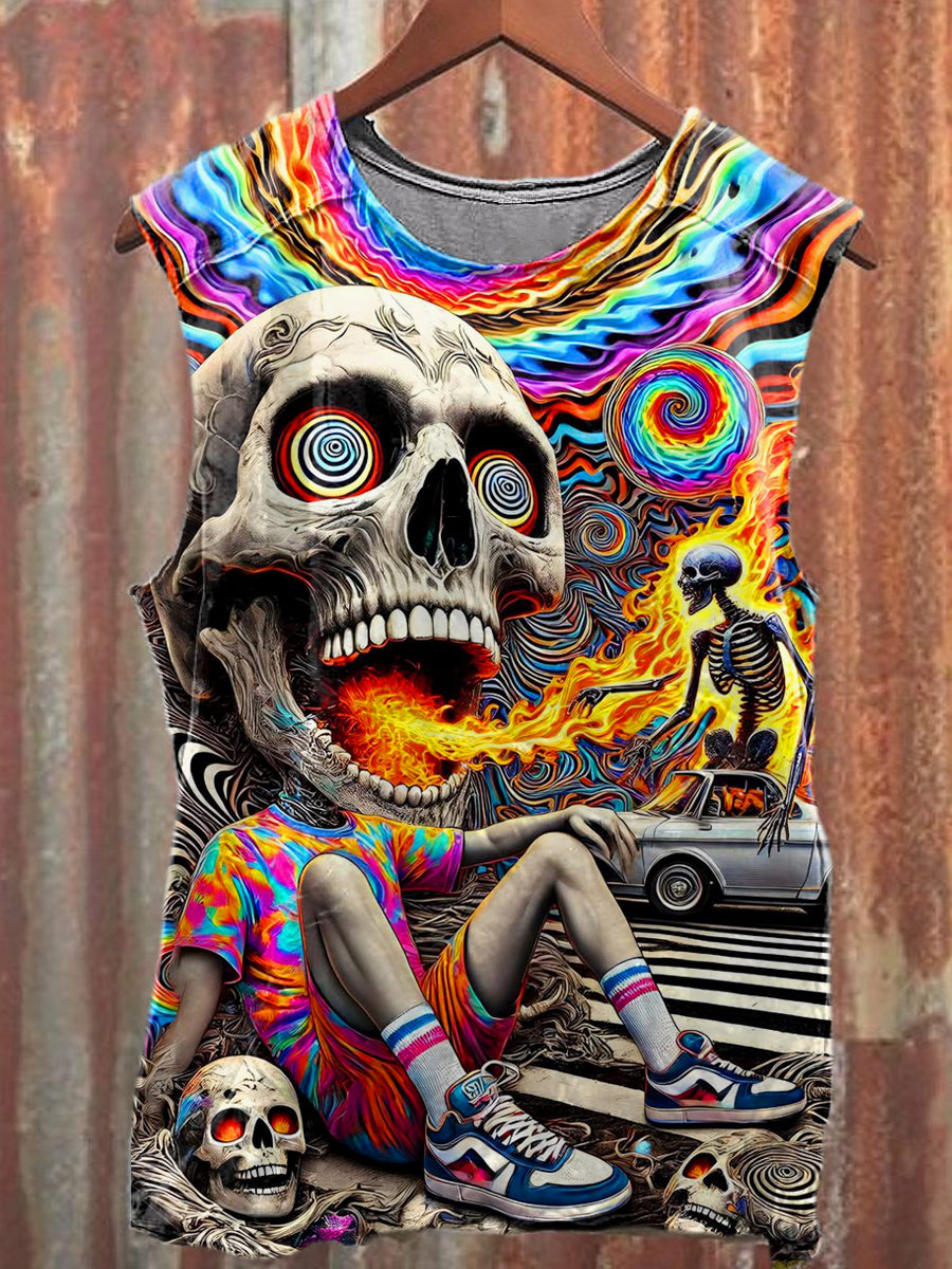 Men's Casual Colorful Skull Printed Tank Top