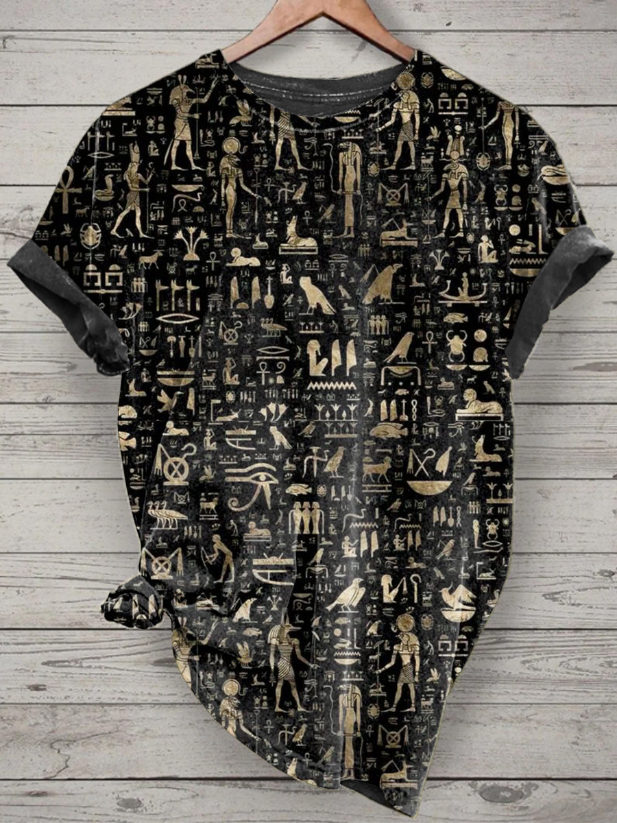 Unisex Egyptian Mural Art Printed Vintage Fashion Loose Short Sleeve T-Shirt