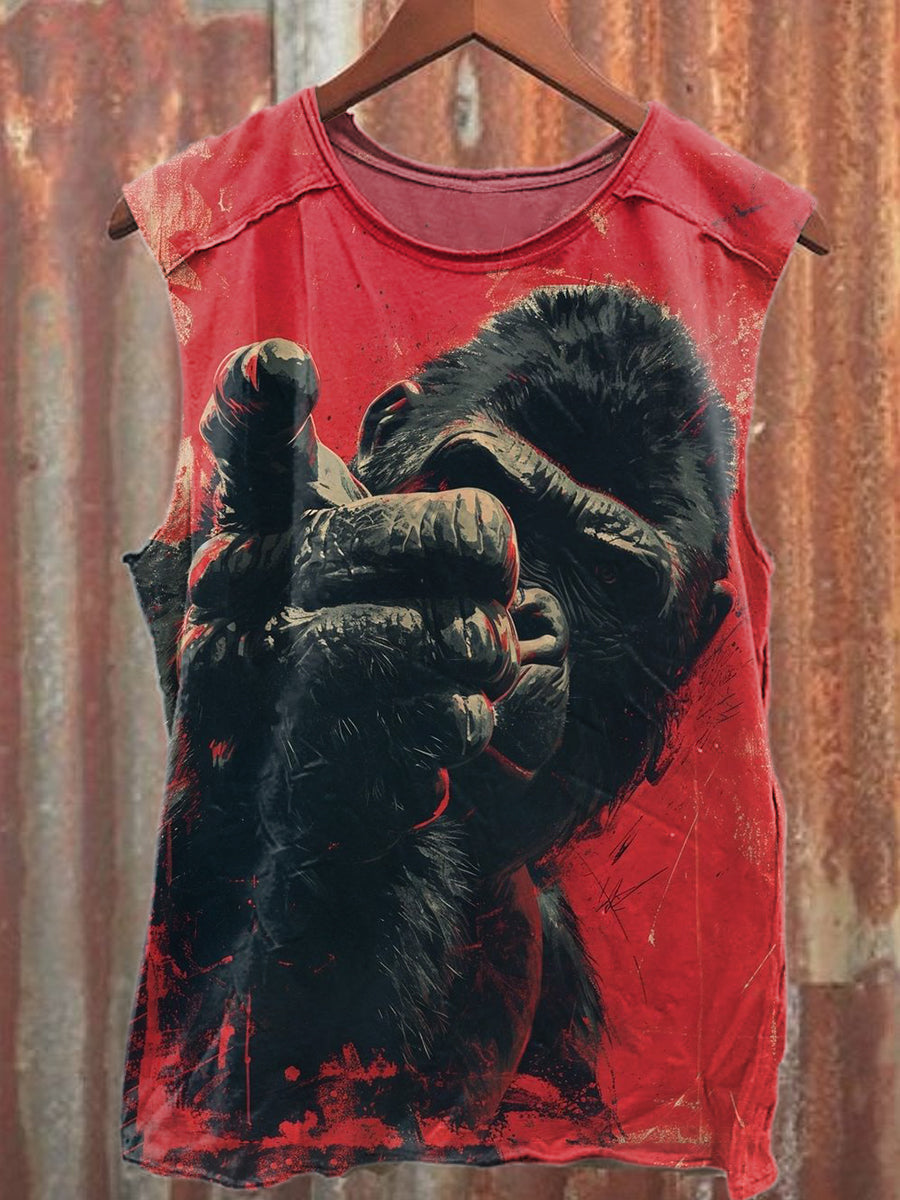 Monkey Graffiti Print Loose Cotton Tank Top