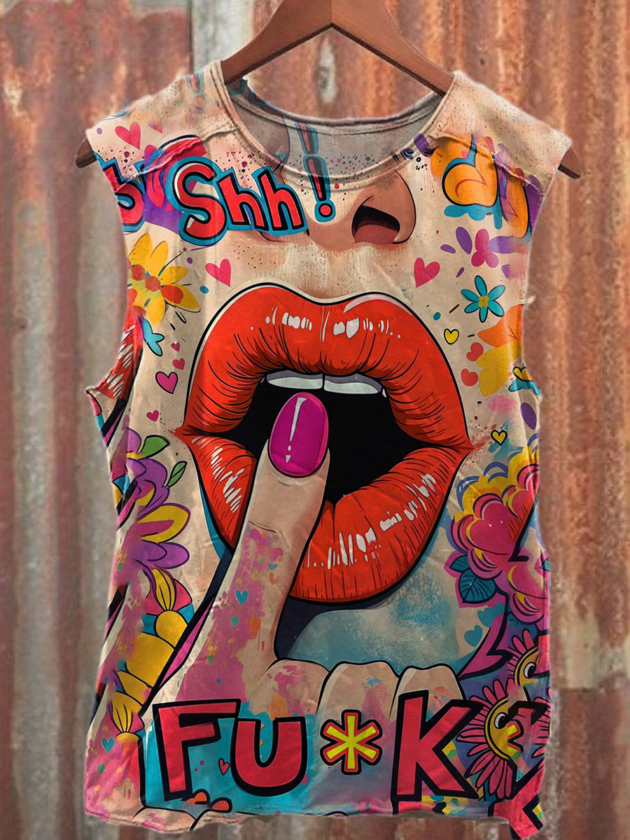Gorgeous Abstract Graffiti Print Casual Cotton Tank Top