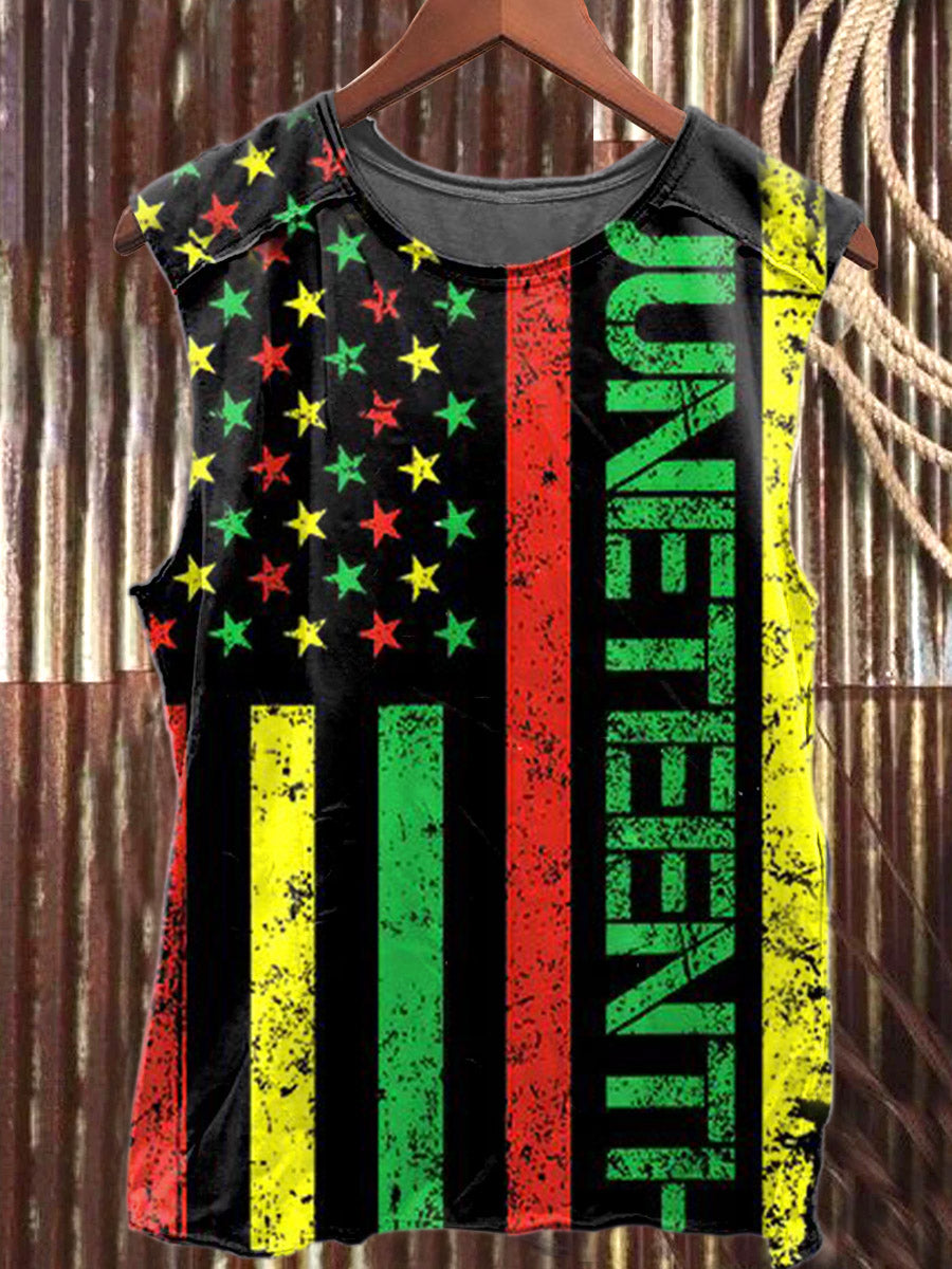 Vintage Juneteenth Themed Printed Casual Cotton Tank Top