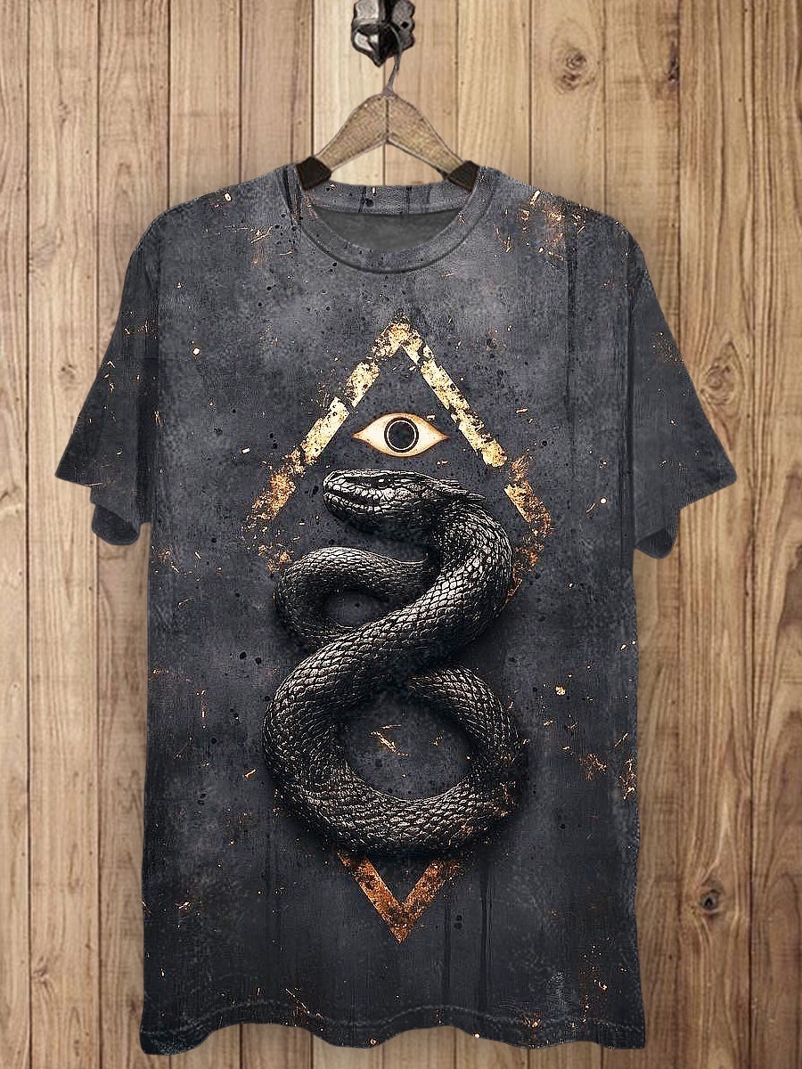 Snake Printed Vintage Fashion Loose Short Sleeve T-Shirt