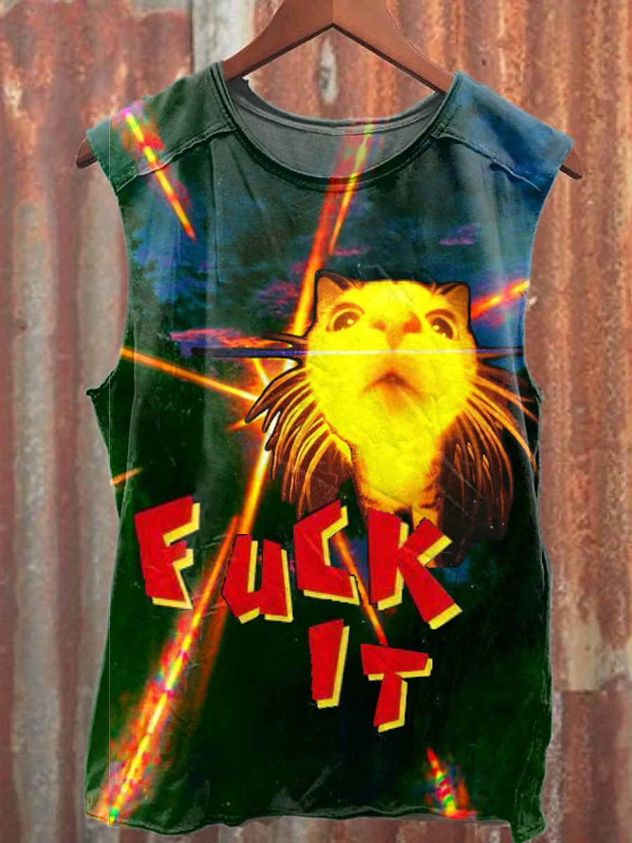 Funny Cat Print Casual Cotton Tank Top