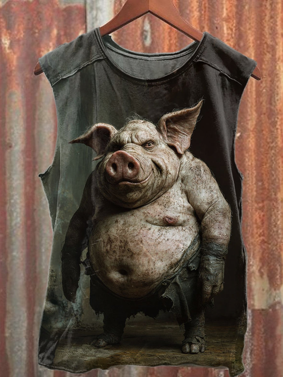 Fun Pig Print Casual Cotton Tank Top