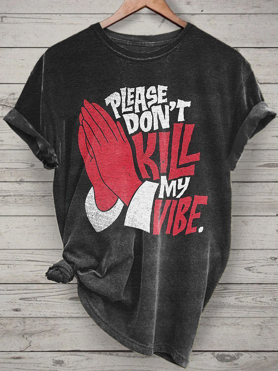 Put The Palms Together Printed Vintage Fashion Loose Short Sleeve T-Shirt
