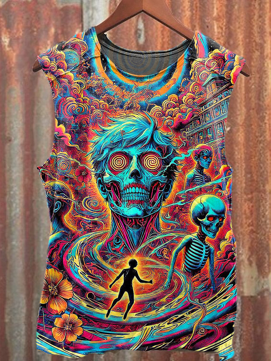 Men's Casual Colorful Skull Printed Tank Top