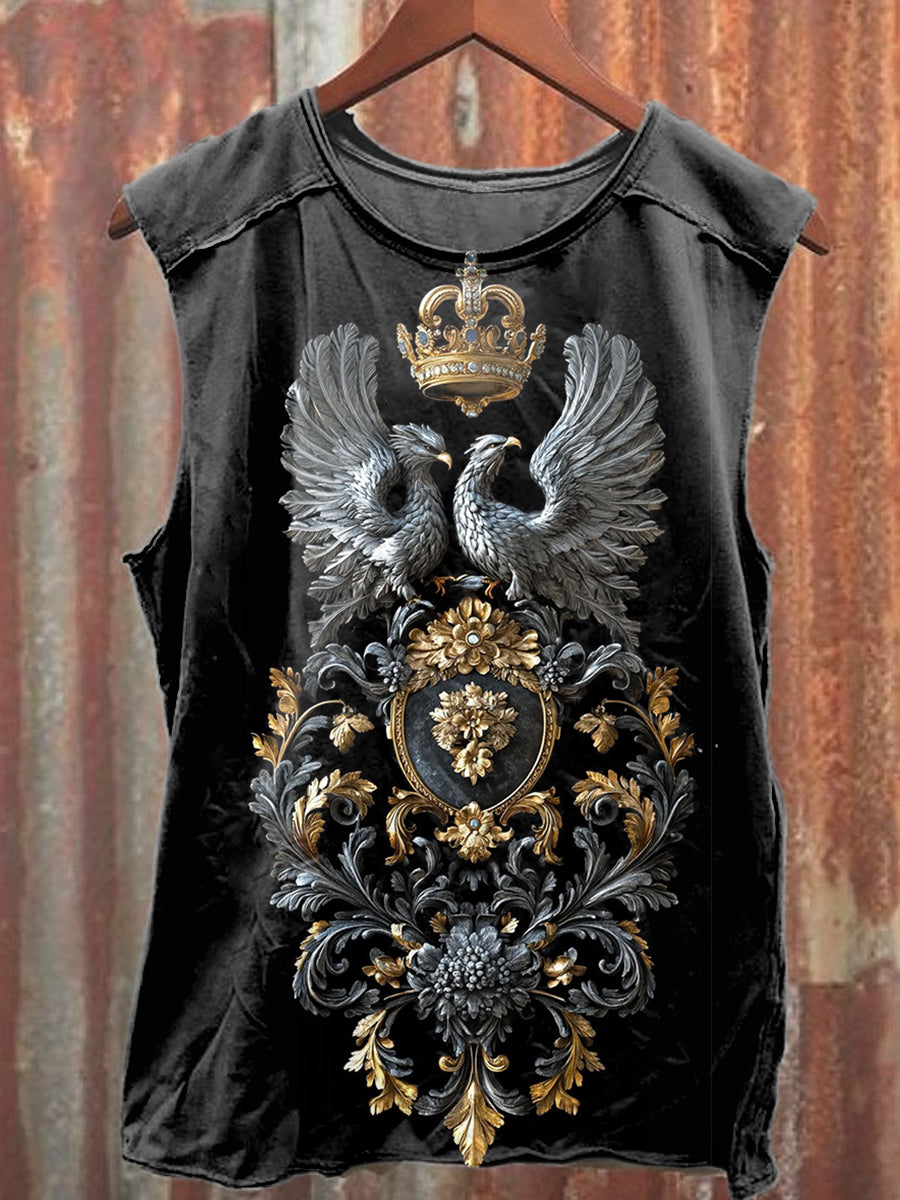 Gorgeous Crown Print Loose Cotton Tank Top