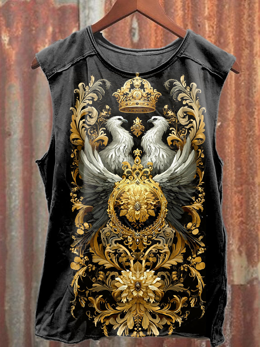 Gorgeous Crown Print Loose Cotton Tank Top