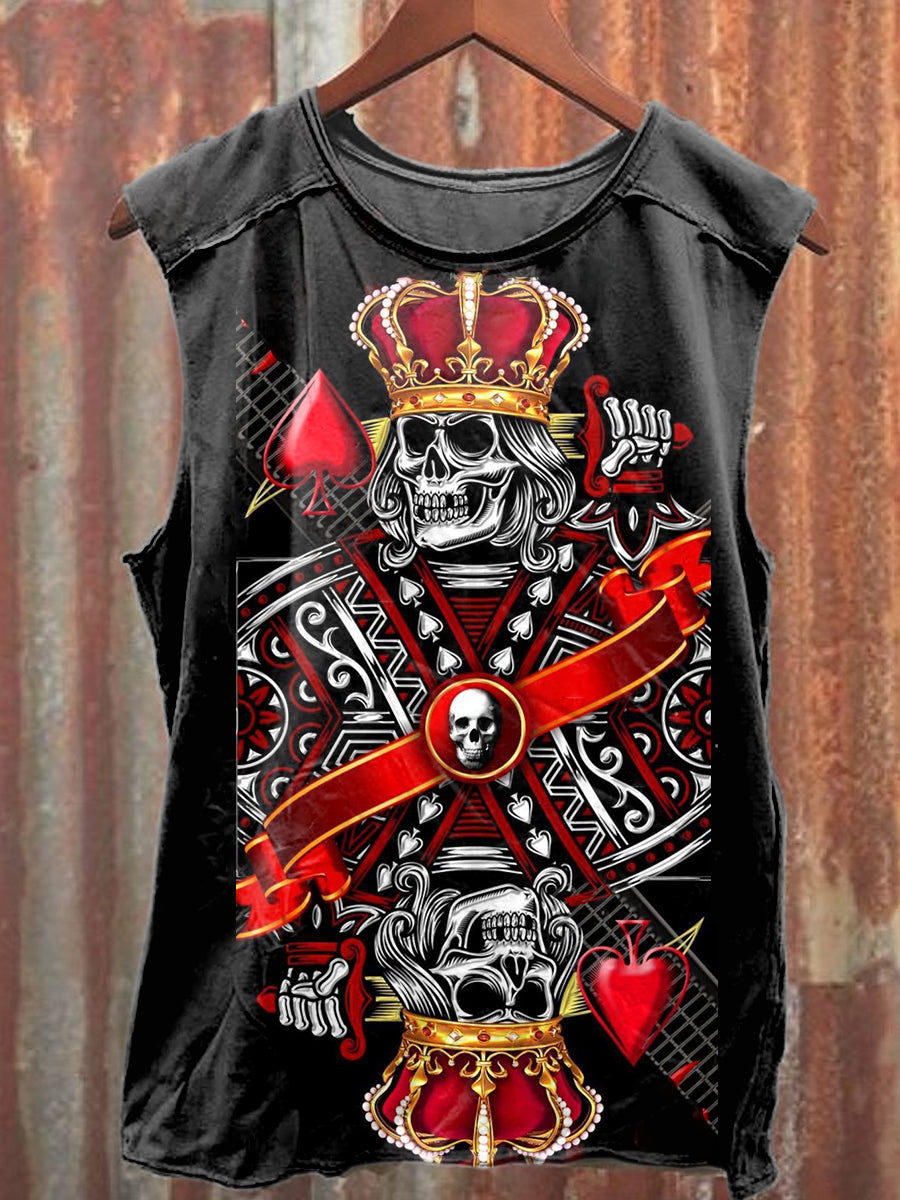 Gorgeous King Skull Print Loose Cotton Tank Top