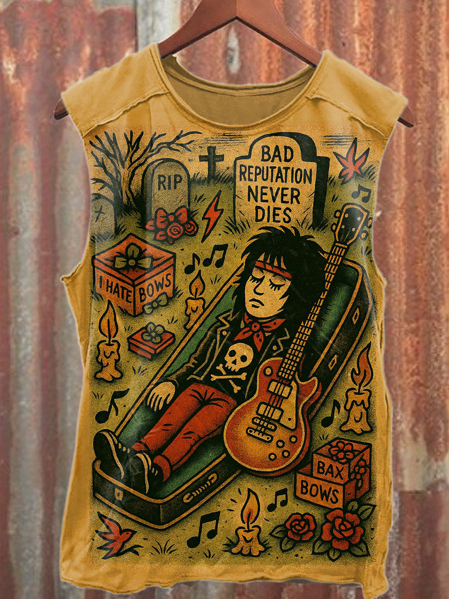 Retro Fun Band Graffiti Print Loose Cotton Tank Top