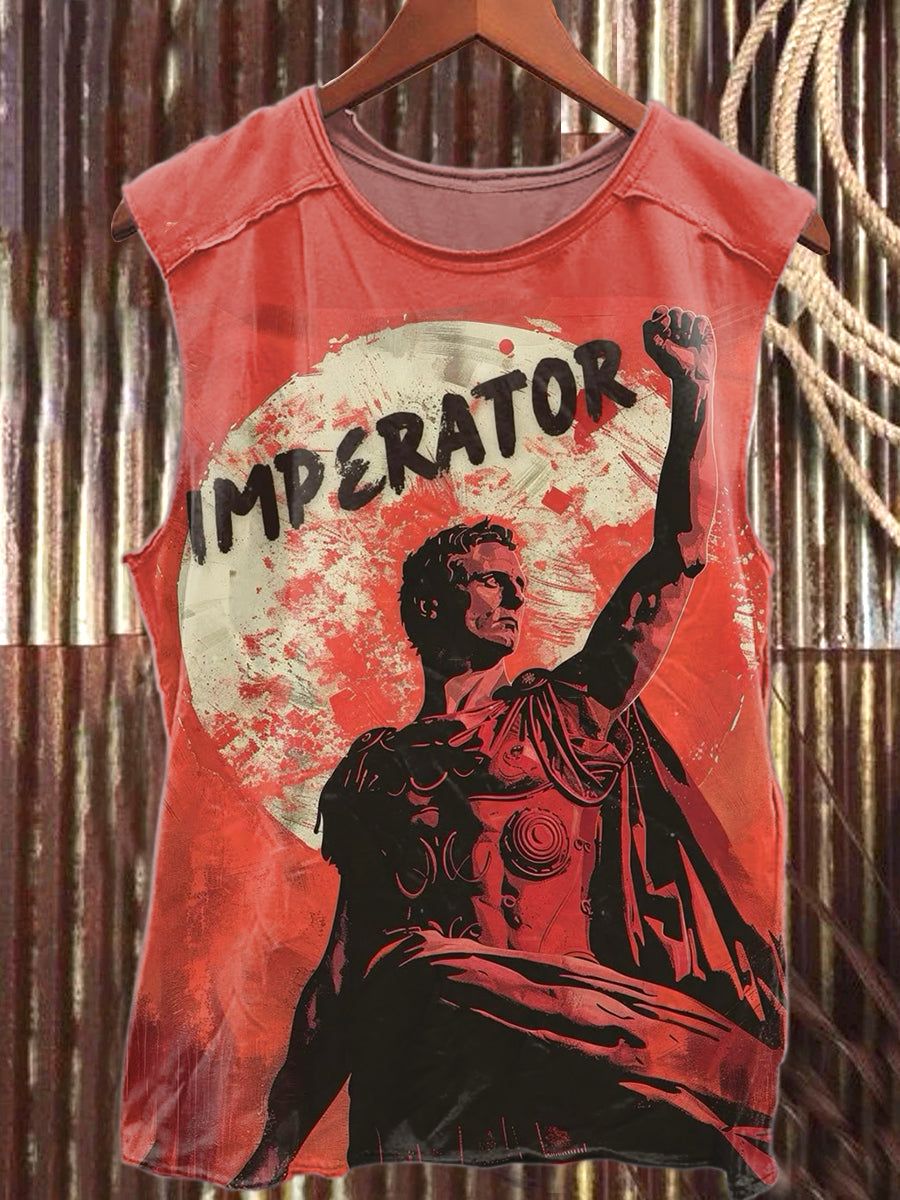 Vintage Roman Soldier Print Loose Cotton Tank Top