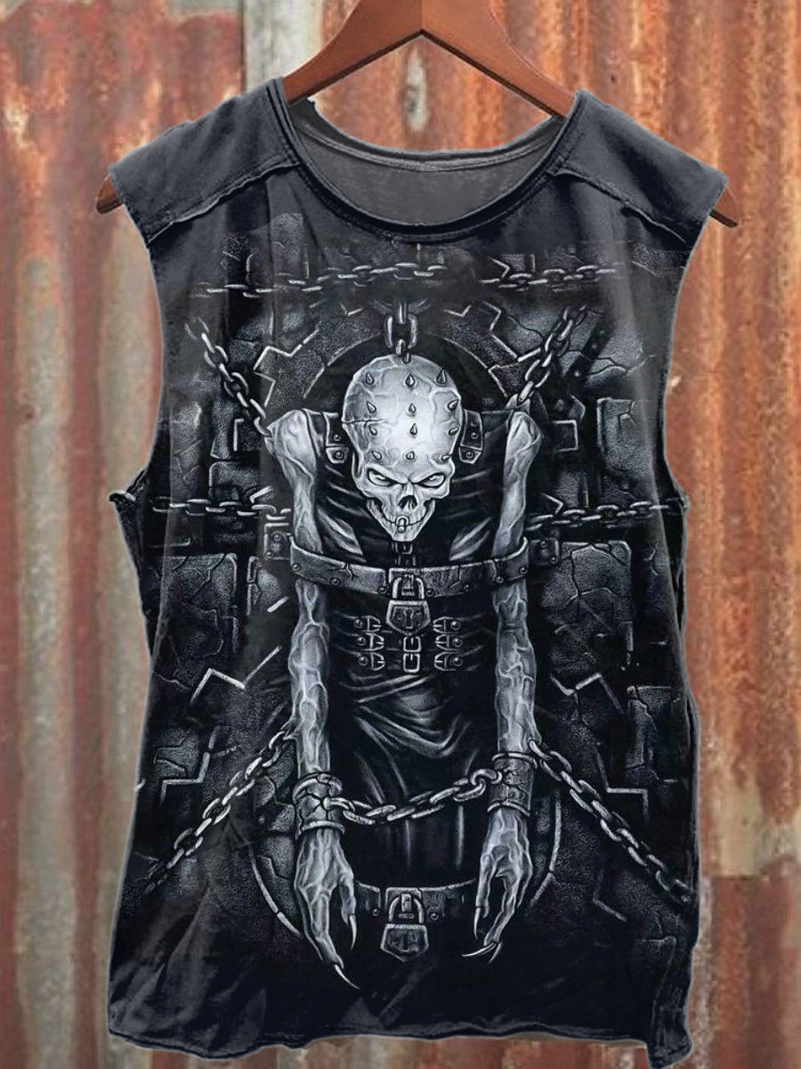 Vintage Skull Print Casual Cotton Tank Top
