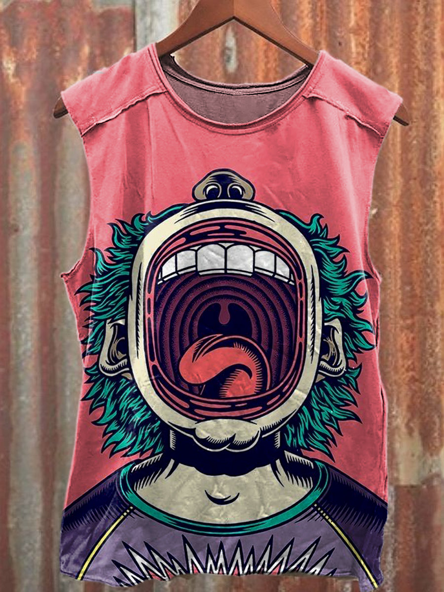 Men's Casual Roaring Illustration Printed Tank Top