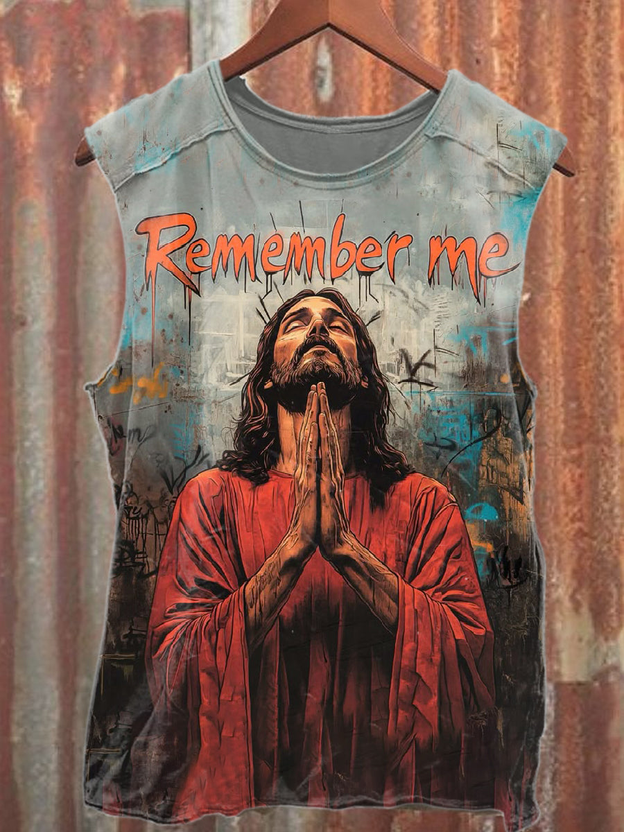 Vintage Jesus Print Casual Cotton Tank Top