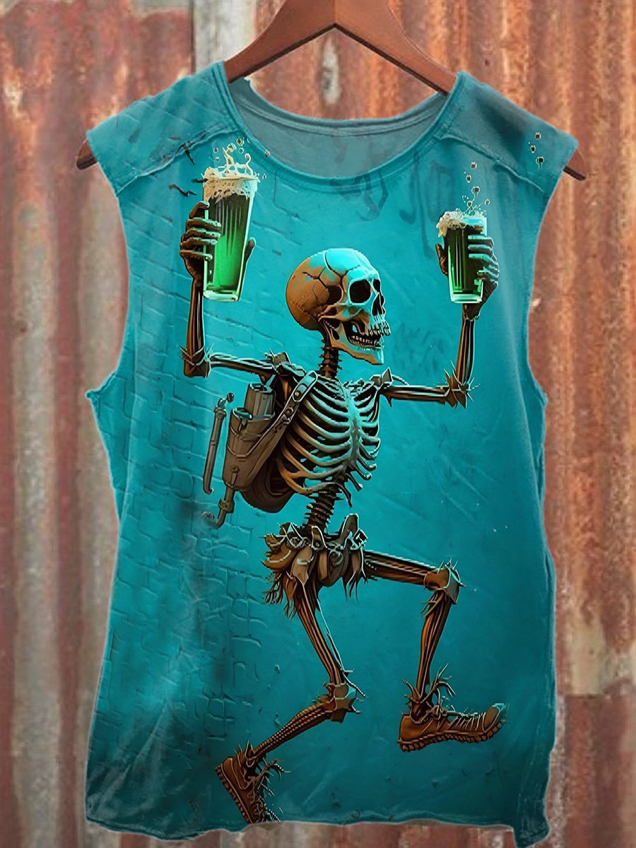 Vintage Skull Print Casual Cotton Tank Top