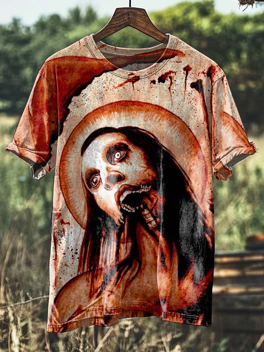 Monster Illustration Printed Casual Cotton T-Shirt