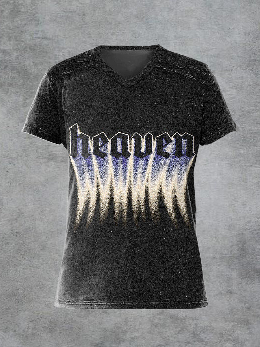 Men's Retro Letter Printed V-neck Short-Sleeved T-shirt