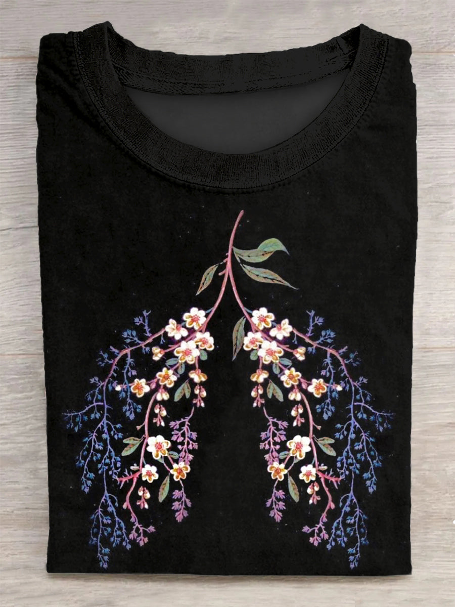 Flower Lung Printed Vintage Fashion Loose Short Sleeve T-Shirt