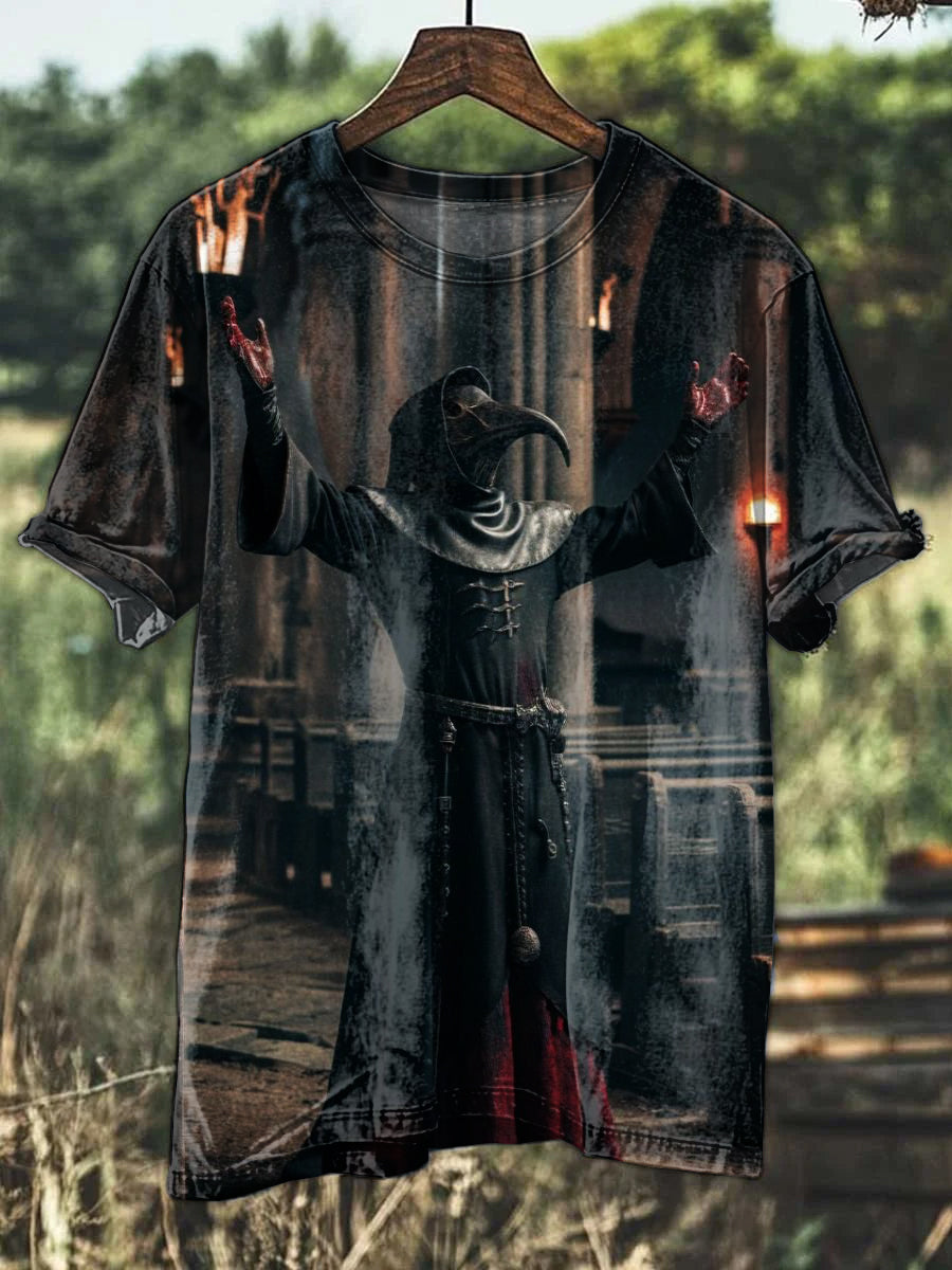 Vintage Witch Doctor Print Casual Cotton T-Shirt