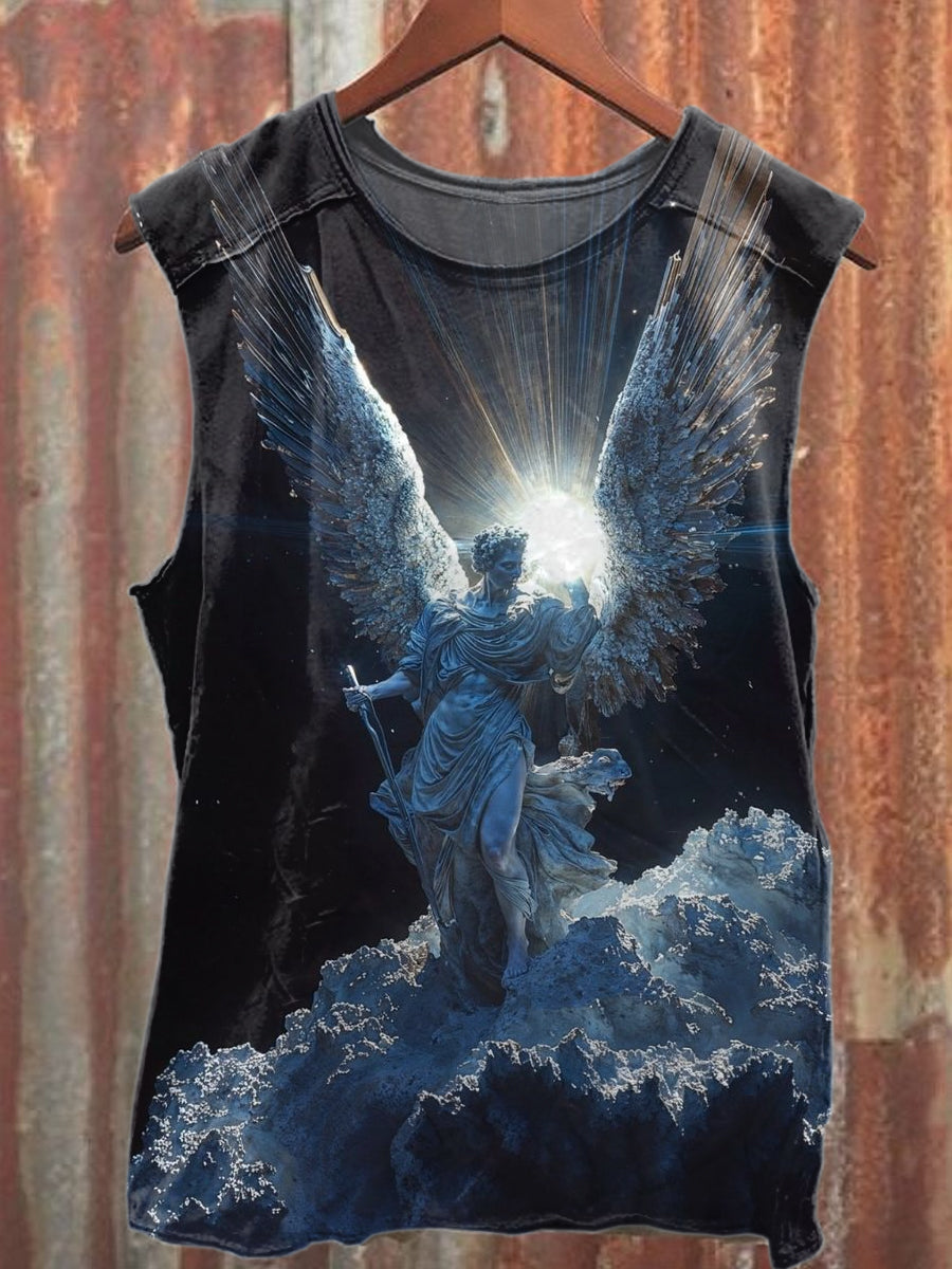 Vintage Angel Print Casual Cotton Tank Top