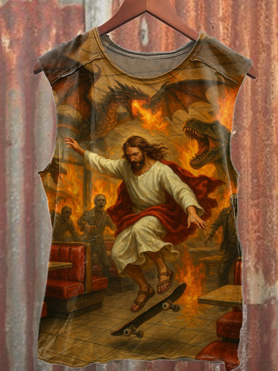 Vintage Jesus Printed Casual Cotton Tank Top