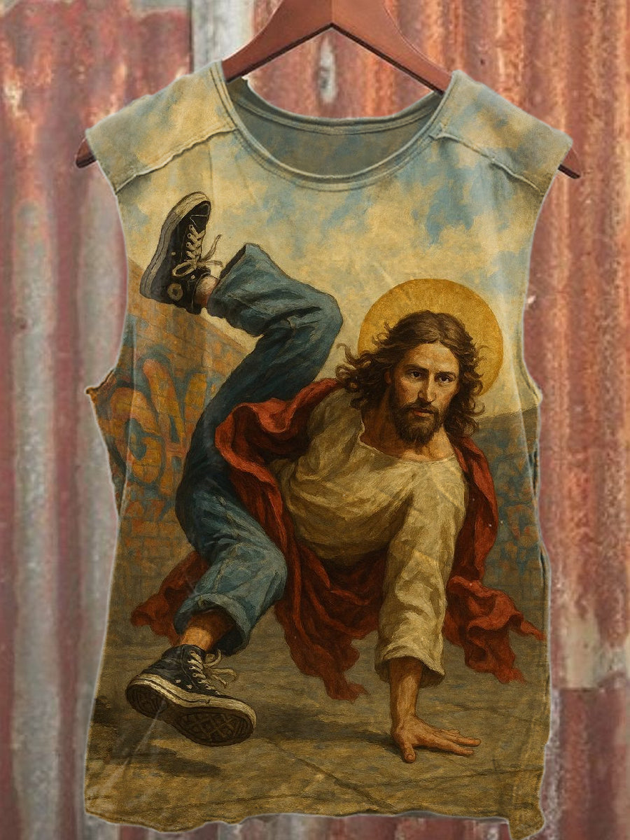Vintage Jesus Printed Casual Cotton Tank Top