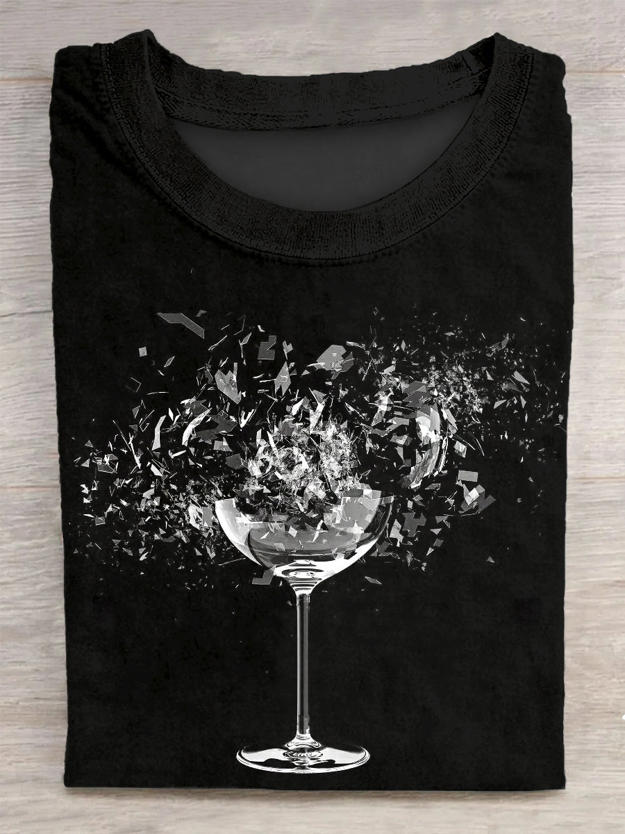 Unisex Broken Glass Printed Vintage Fashion Loose Short Sleeve T-Shirt