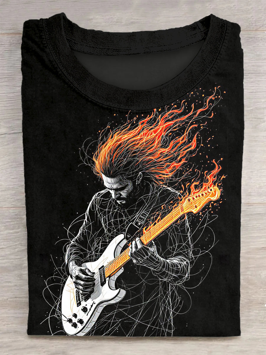 Unisex Guitar Printed Vintage Fashion Loose Short Sleeve T-Shirt