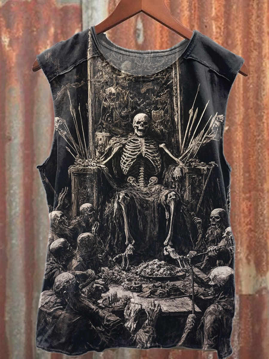 Vintage Skull Throne Print Casual Cotton Tank Top