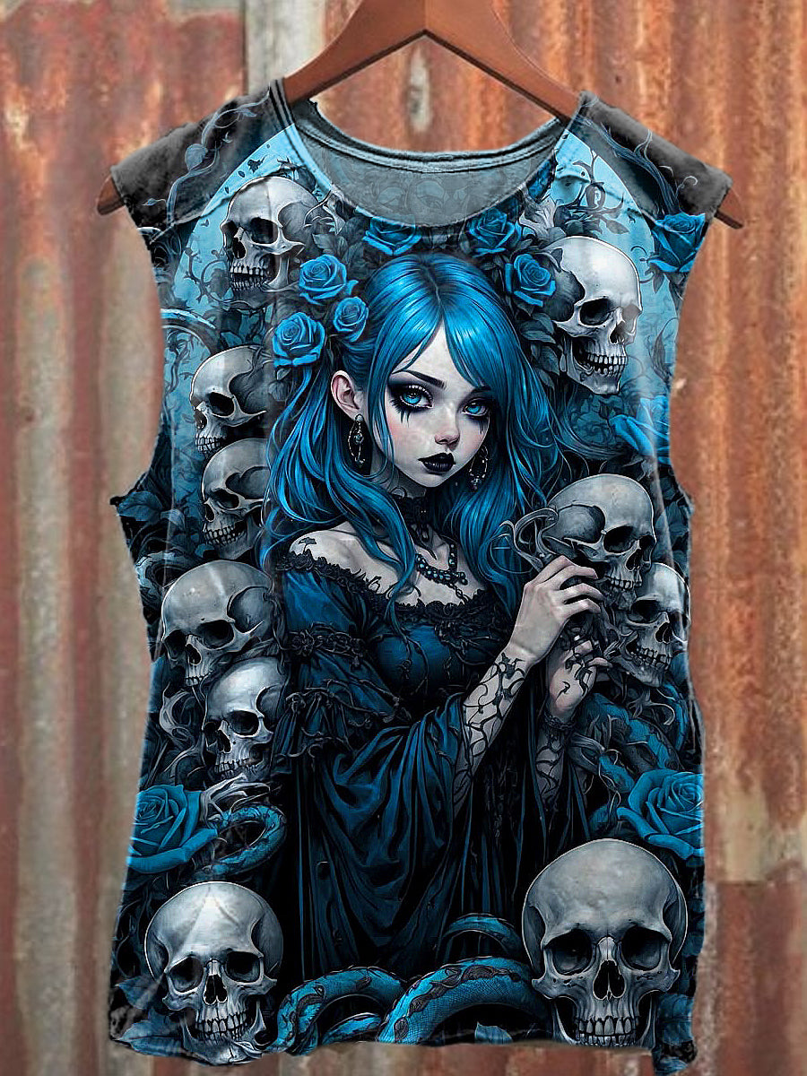 Men's Casual Gothic Girl Printed Tank Top