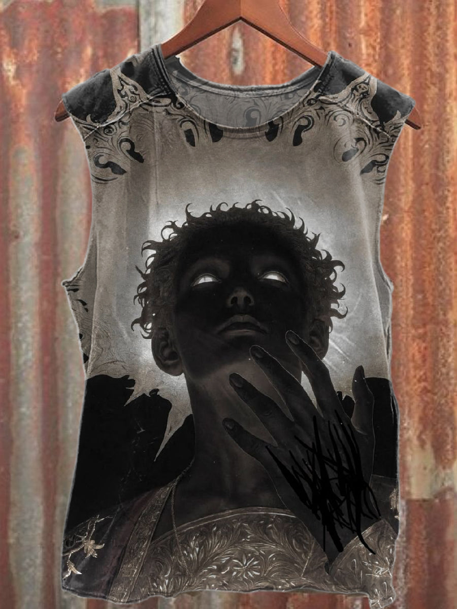 Retro Graffiti Print Casual Pure Cotton Tank Top
