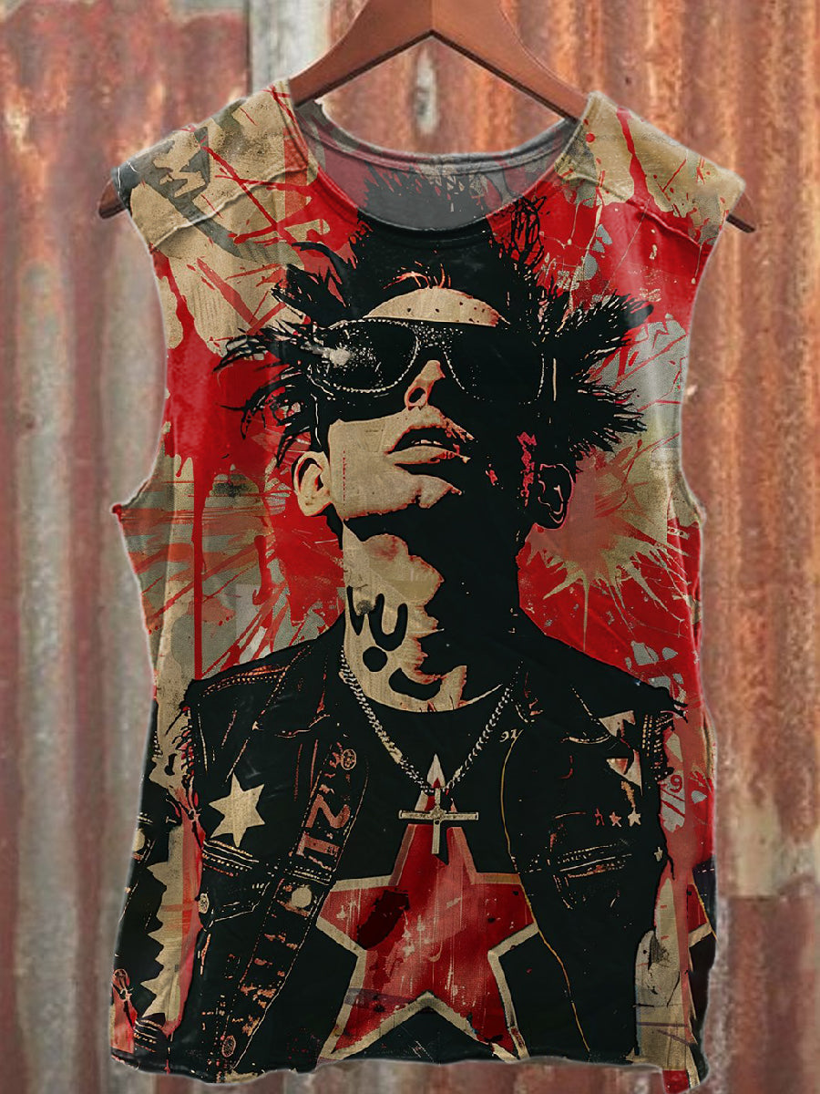 Retro Graffiti Print Casual Pure Cotton Tank Top