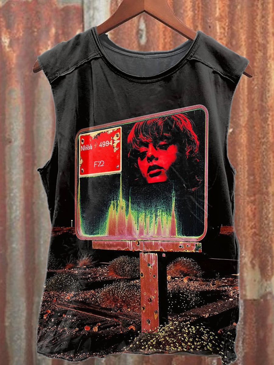 Retro Graffiti Print Casual Cotton Tank Top
