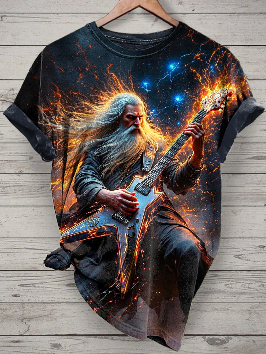 Unisex Guitar Printed Vintage Fashion Loose Short Sleeve T-Shirt