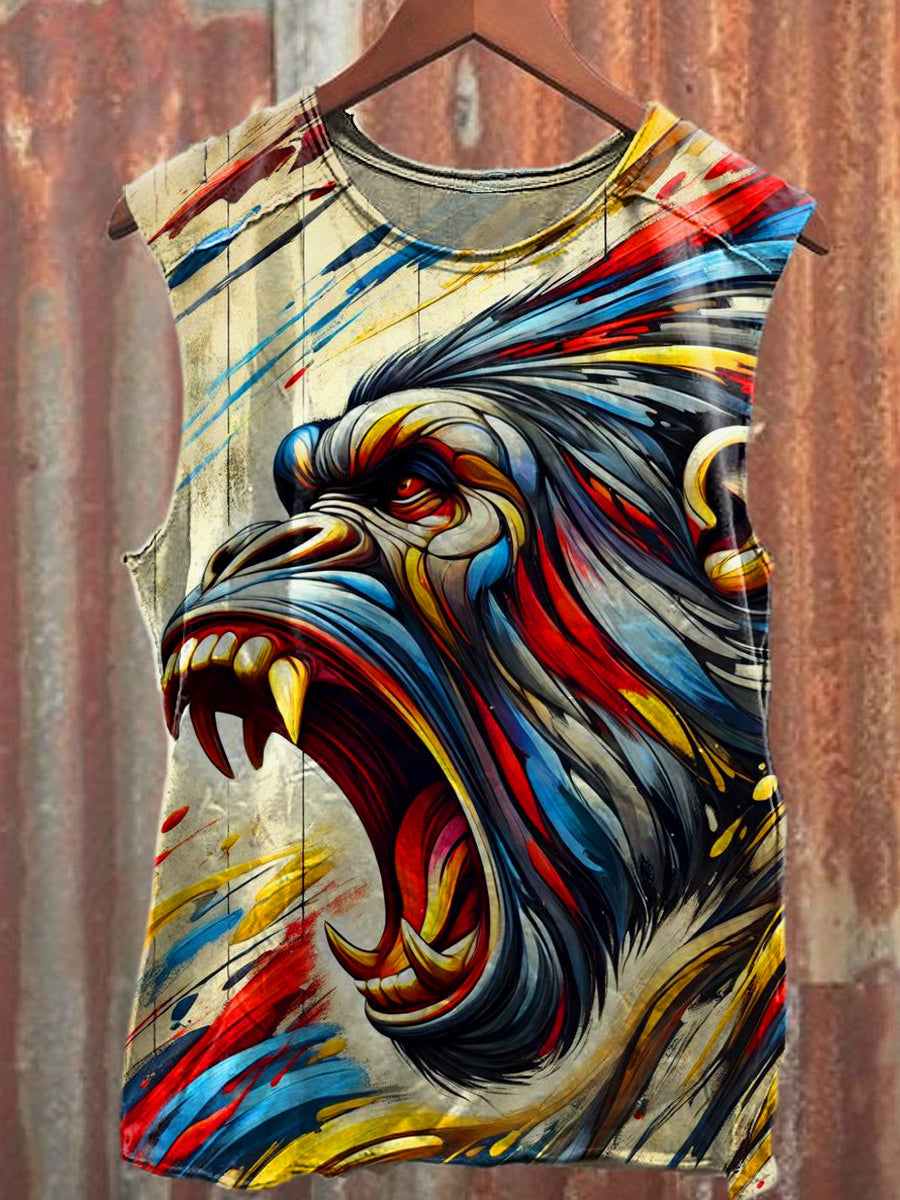 Men's Casual Roaring Gorilla Printed Tank Top