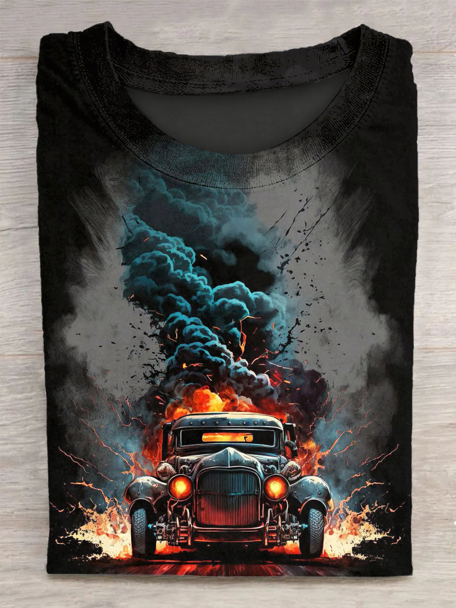 Car Printed Vintage Fashion Loose Short Sleeve T-Shirt