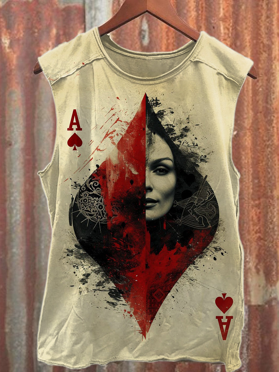 Retro Poker Illustration Casual Cotton Tank Top