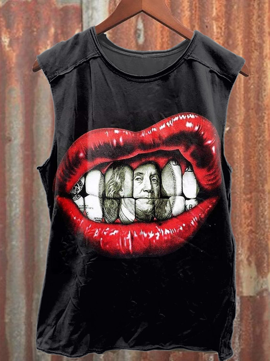 Retro Graffiti Print Casual Cotton Tank Top