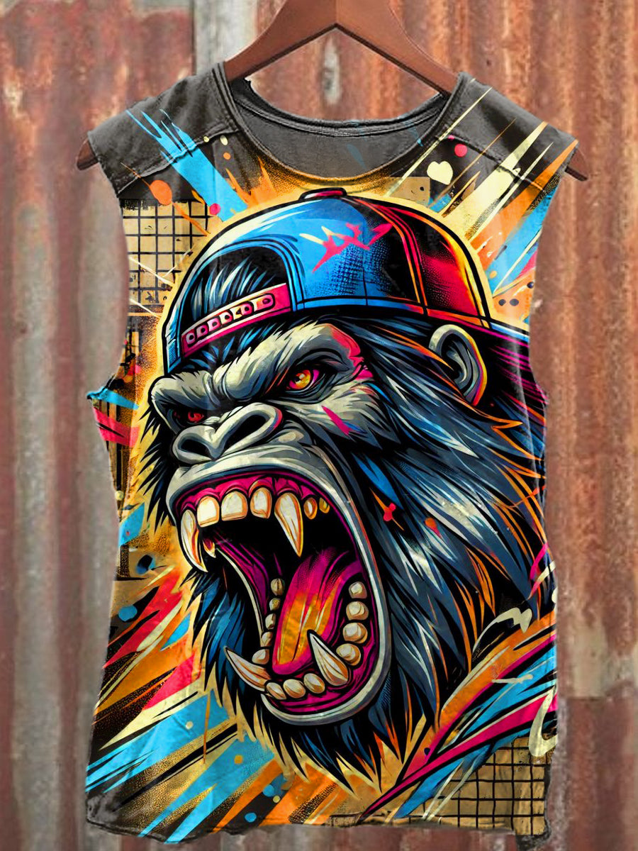 Men's Casual Roaring Gorilla Printed Tank Top