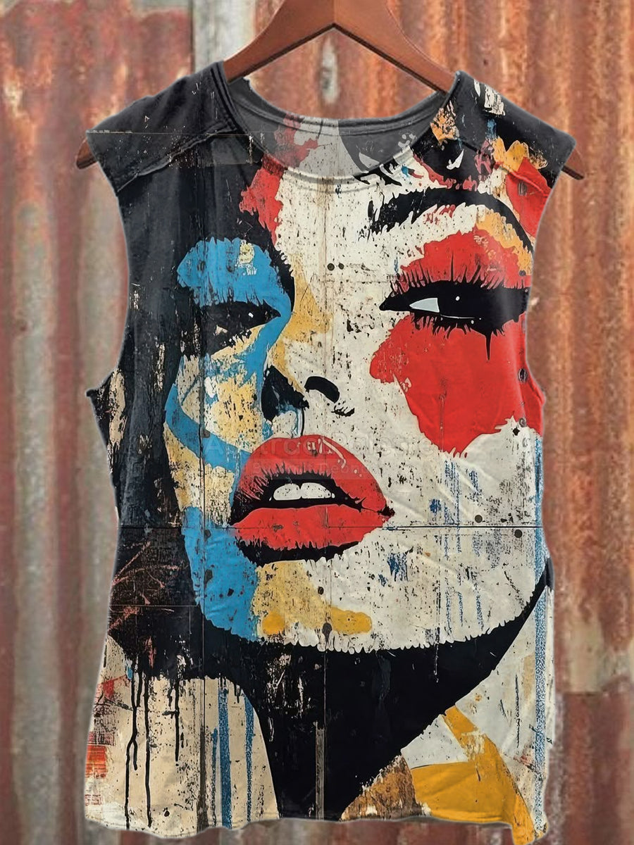 Retro Pop Graffiti Print Casual Cotton Tank Top