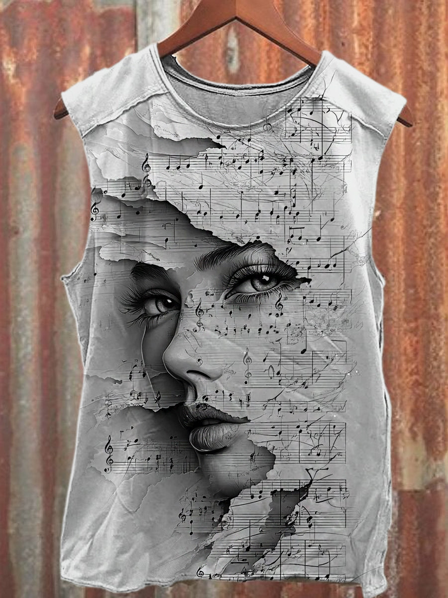 Men's Casual Visual Illusion Portrait Printed Tank Top