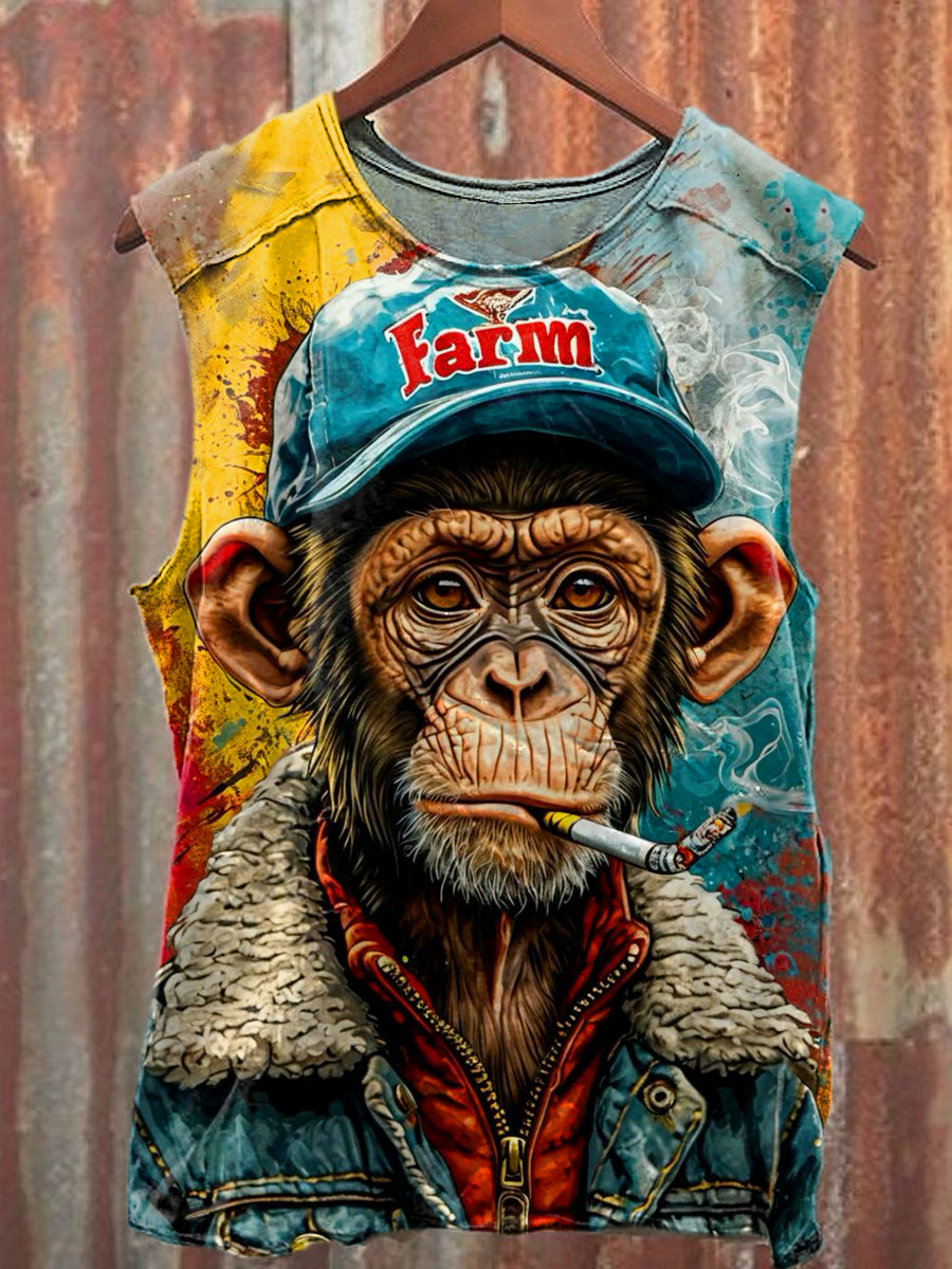 Men's Casual Smoking Gorilla Printed Tank Top
