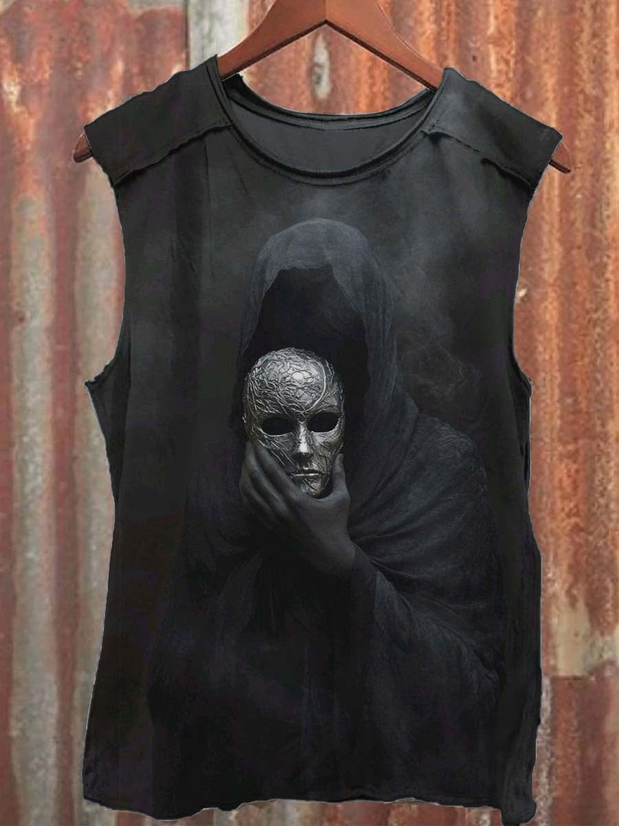 Dark Masked Man Print Casual Vest Top