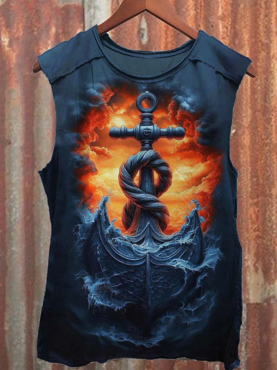 Nautical Anchor Print Casual Tank Top