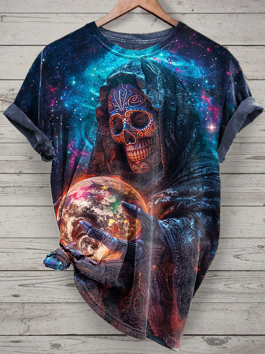 Unisex Skull Printed Vintage Fashion Loose Short Sleeve T-Shirt