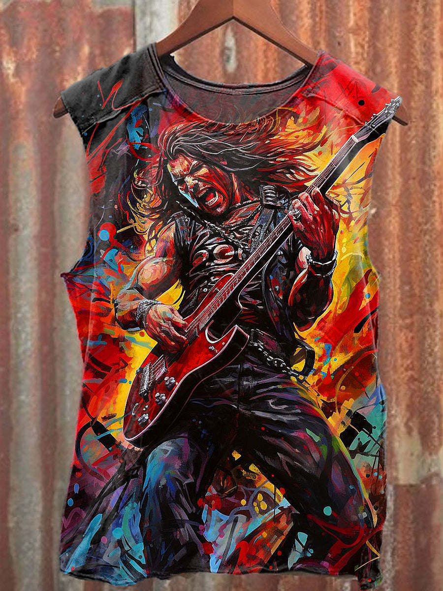 Men's Casual Guitarist Printed Tank Top