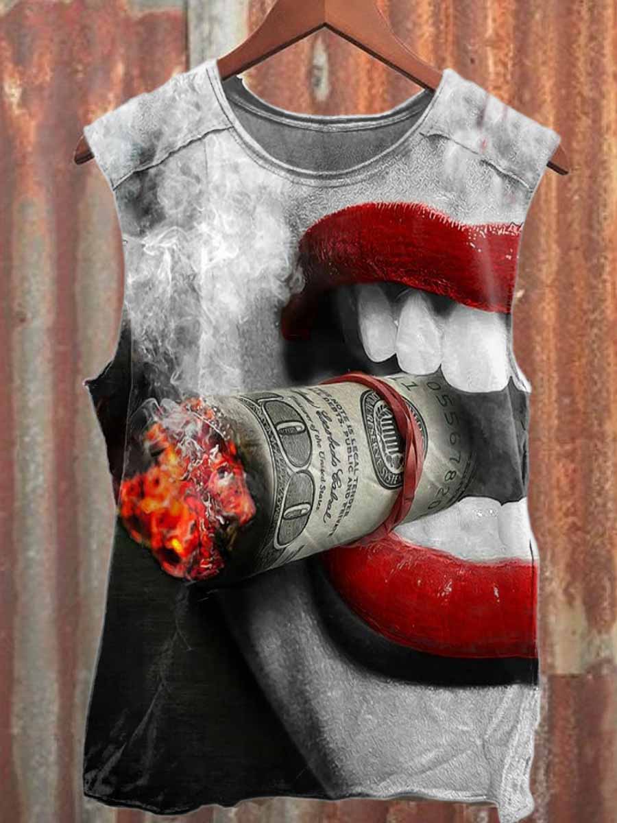 Retro Graffiti Print Casual Pure Cotton Tank Top